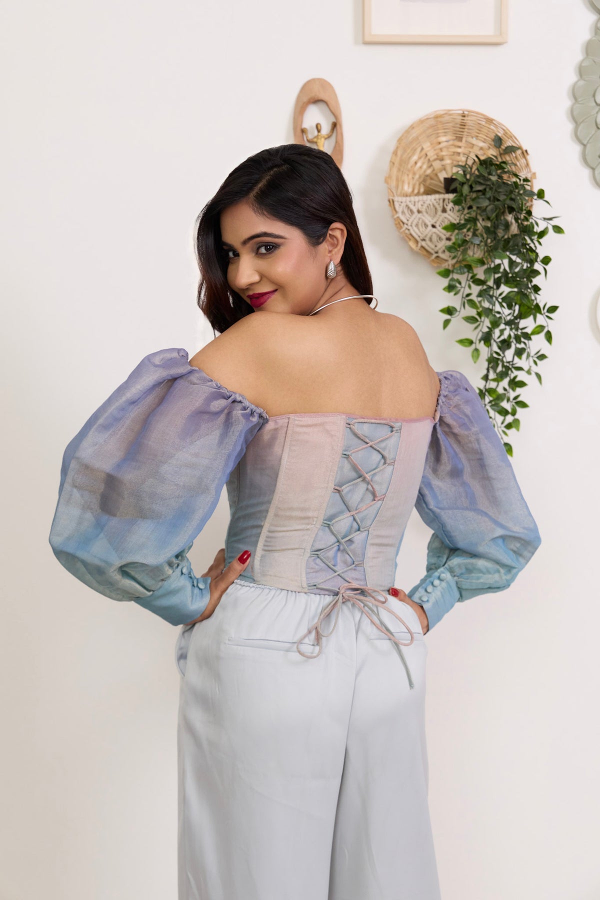 Pastel ombre organza silk of The Opaline Corset catching the light