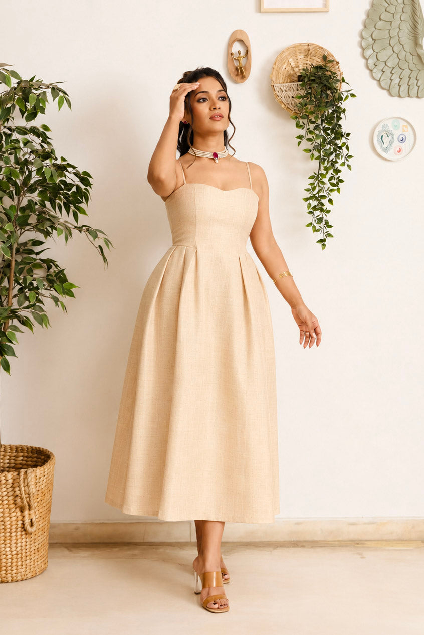 The Juliet Dress, champagne blush brocade silk with structured corset bodice